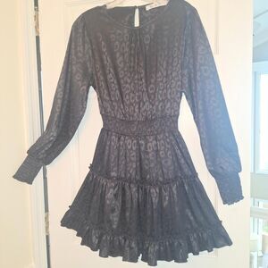 Goth Women's Black Ruffled Dress Lyn Burches Smoked Leopard Print S